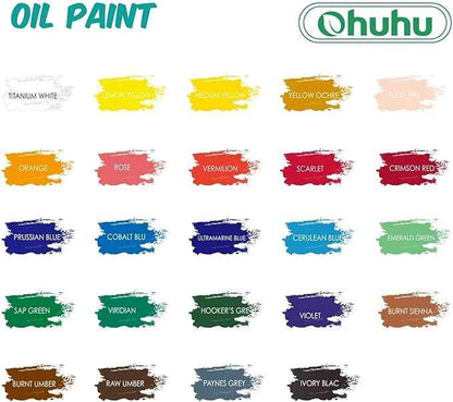 Ohuhu Oil Paint Set, 24 Oil-Based Colors, 12ml/0.42oz x 24 Tubes Non-Toxic Oil Painting Set Supplies for Canvas Painting Artist Kids Beginners Adults Classroom DIY Art Supplies Gift