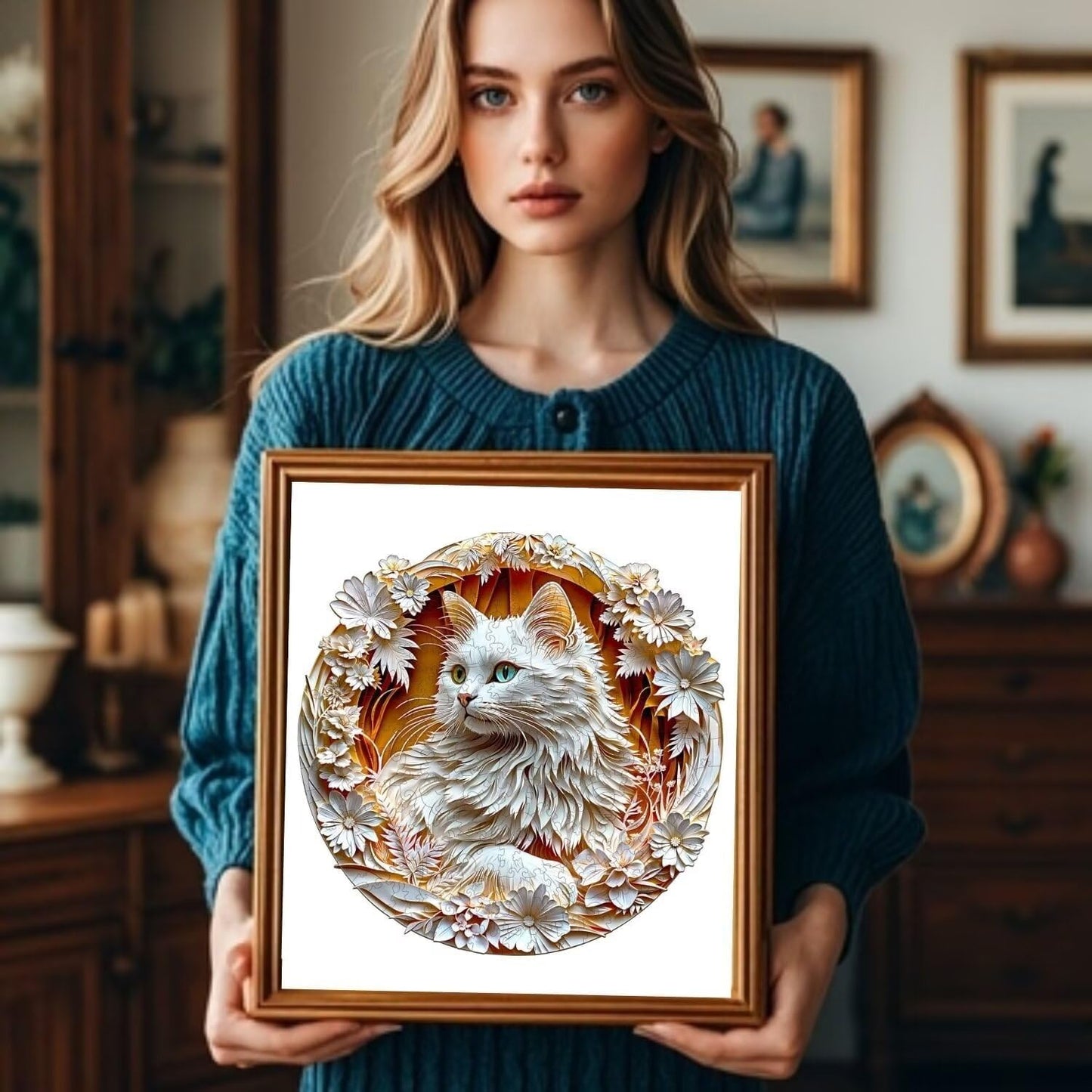 Wooden Puzzles Adults, 3D Cute Cat Wooden Puzzles 200 Pieces, Unique Animal Shaped Wood Challenging Jigsaw Puzzles Gifts for Adults, 11.4x11.4in