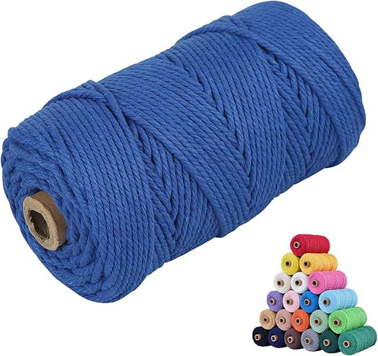 Macrame Cotton Cord 4mm x 109Yards, Deep Blue Natural Macrame Rope, Perfect Macrame Supplies Cotton Cord for Macrame Plant Hangers DIY Crafts (Deep Blue, 4mm*109Yards)