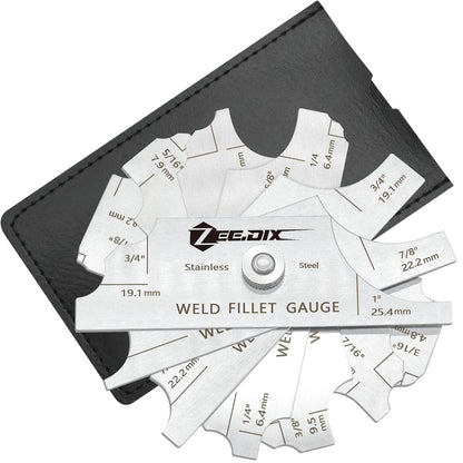 ZeeDix Metal Fillet Weld Gauge Set, Stainless Steel Welding Inspection Gauge Tool(1/8" - 1") Ulnar Metric & Inch