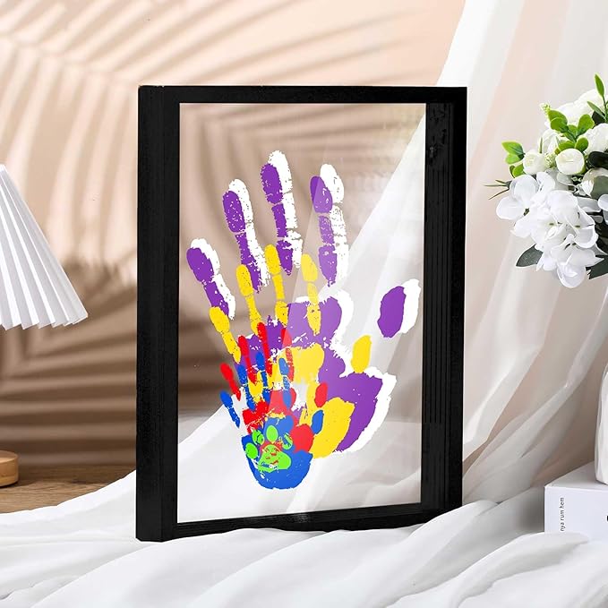 Suzile DIY Handprint Kit for New Parents - Mother's Day Father's Day Gifts,Baby Handprint Frame with 5 Acrylic Boards & 6 Colors Paint,Family Keepsake Craft for First-time Moms Dads(Black)