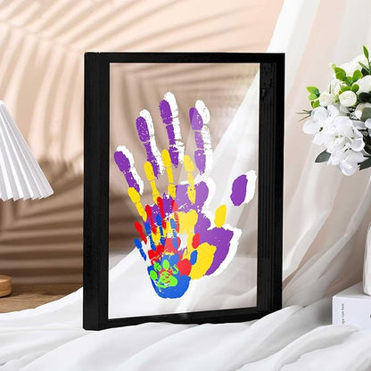Suzile DIY Handprint Kit for New Parents - Mother's Day Father's Day Gifts,Baby Handprint Frame with 5 Acrylic Boards & 6 Colors Paint,Family Keepsake Craft for First-time Moms Dads(Black)