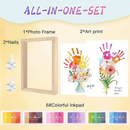 Physkoa Handprint Flower Craft Kit for Kids–12"x16" Art Gift with Wood Frame–Keepsake for Mom or Grandma–Meaningful Birthday or Thank You Gift (2 Art Styles Included)