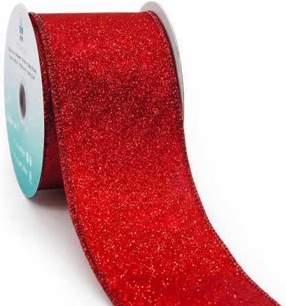 CT CRAFT LLC Glitter Wired Ribbon 2.5" x 10 Yards Red for Christmas Home Decor Bow Gift Wrapping DIY Crafts Wreath - Crafty Corner