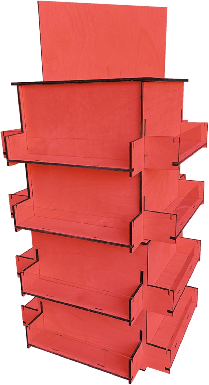 TORCHED DISPLAYS 4-Sided Rotating Display Stand - Craft Shows, Trade Shows, Markets - Small & Medium-Sized Items like Stickers, Postcards, Coasters, Note Pads, Napkins, Easy to Assemble (Red)