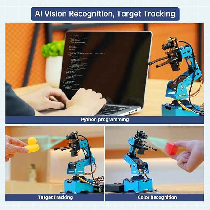Robotic Arm for Raspberry 5 4B Robot Kit Open Source Programming AI Vision 5DOF/Axis Robot Arm, Coding Smart Robot Learning for Teens Adults, RPi Board Not Included
