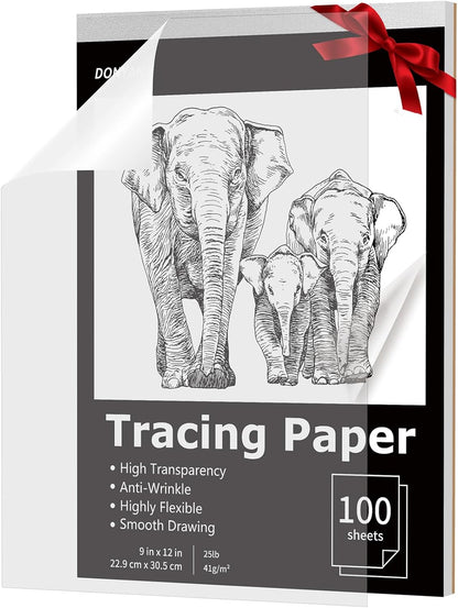 Tracing Paper 9"x12", 100 Sheets Transparent Vellum Paper for Tracing Pads, Christmas Birthday Gifts for Adults Teens, 25lb/41gsm Translucent Tracing Paper for Sketching, Drawing, Black