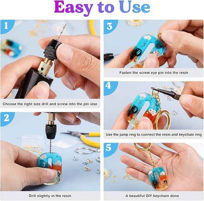 LET'S RESIN Electric Drill, 74Pcs Hand Drill with 3-Jaw Clamp-Applicable to A Larger Drilling Range (0-3mm), Keychain Making Kit, Jewelry Making Kit, Grip Nose Pliers, Jewelry tools, for Resin