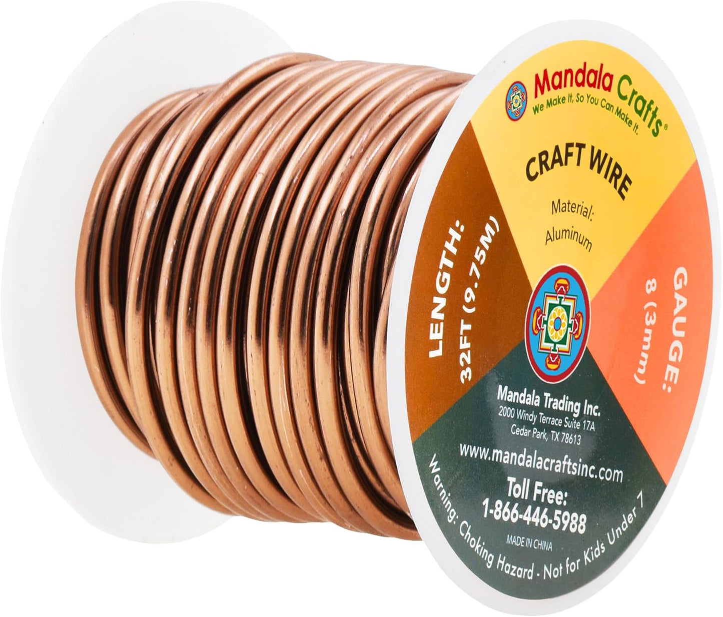 Mandala Crafts 8 Gauge Anodized Aluminum Craft Wire for Jewelry Making - 32 FT Colored Flexible Light Brown Wire - Bendable for Bonsai Armature Crafting Sculpting - Crafty Corner