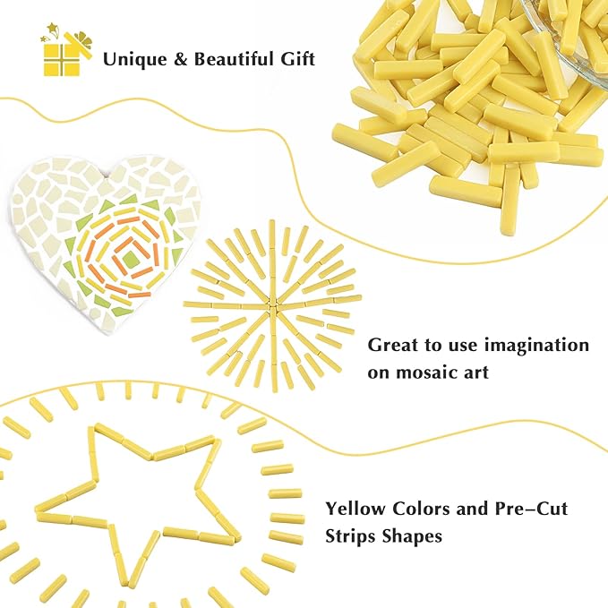 Youway Style Strips Mosaic Tiles for Crafts Bulk,150g Yellow Mosaic Glass Pieces for Crafts DIY Spring Mosaic Art Decor,Mosaic Kit Supplies