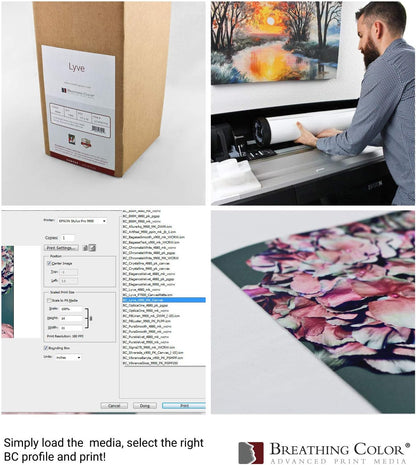 Premium Lyve Matte Canvas Paper Perfect For Use on Professional Makes and Models of Epson, Canon and HP printers preferred by Professionals. 19 mil textured Canvas offered in a 17 inch by 40 ft roll