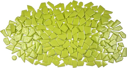 Irregular Glass Mosaic Tiles Bulk 500g Glossy and Iridescent Mosaic Glass Tiles for DIY Projects and Arts and Crafts Solid Colors and Mixes (Glossy Highlighter Yellow)