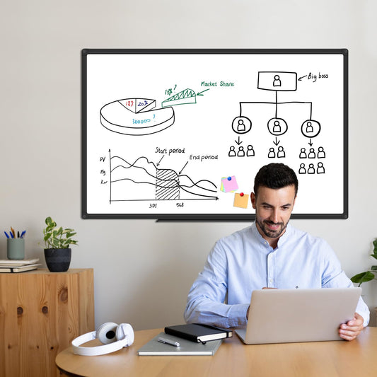 XBoard Magnetic Whiteboard 48 x 31 inch - Dry Erase Board with Black Aluminum Frame, White Board with Detachable Marker Tray