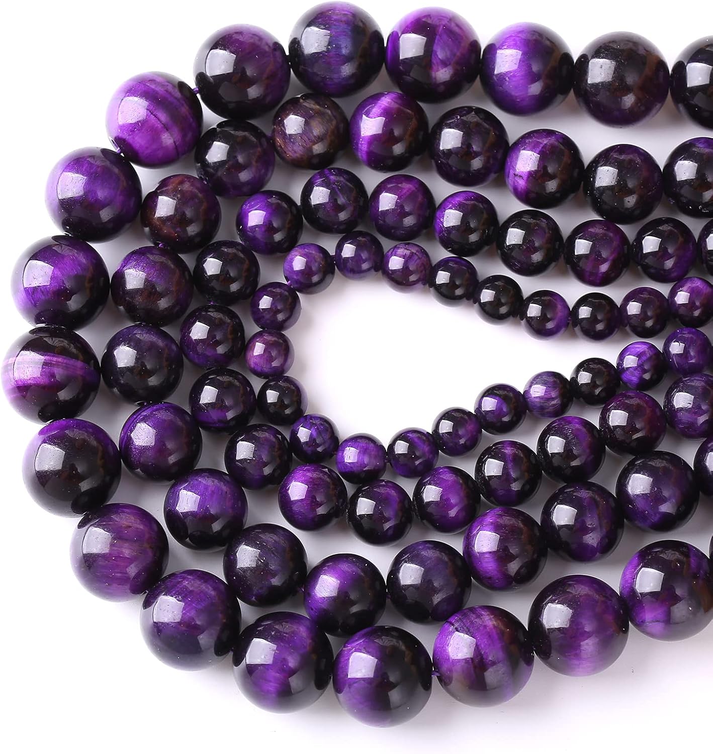 4mm 90pcs A+ Natural Purple Tiger Eye Stone Beads Round Spacer Loose Beads for Jewelry Making DIY Bracelet Necklace 15" Inch (Purple Tiger Eye Stone, 4mm)