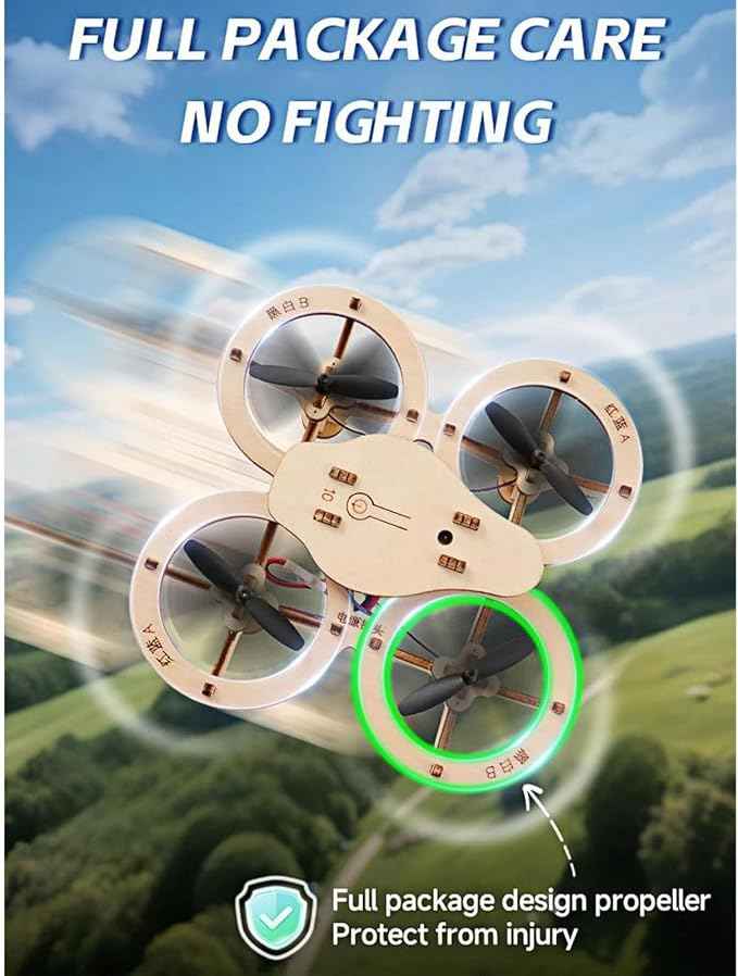 DIY Wooden Drone Model Kit, RC Wooden DIY Drone Model, Remote Control Mini Quadcopter, for Adults Creative Building Models, Gifts Suitable for Craft Lovers (1pc)