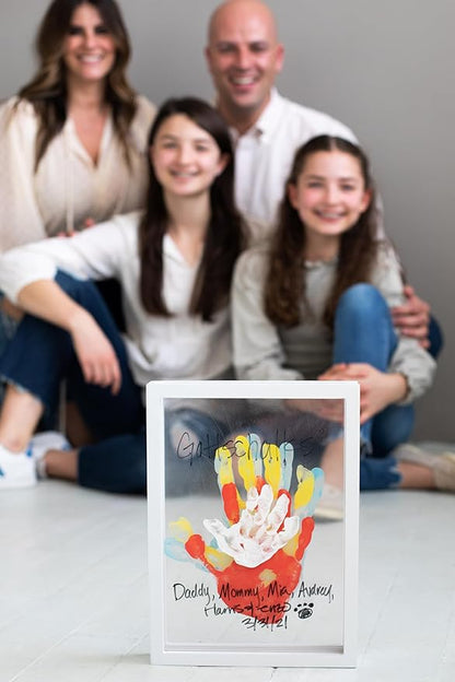 Pearhead Clear Family Handprint Frame, Gift for Moms from Kids, DIY Art Print Keepsake, Wall Home Decor, Gift for New and Expecting Parents, 4 Paint Colors Included