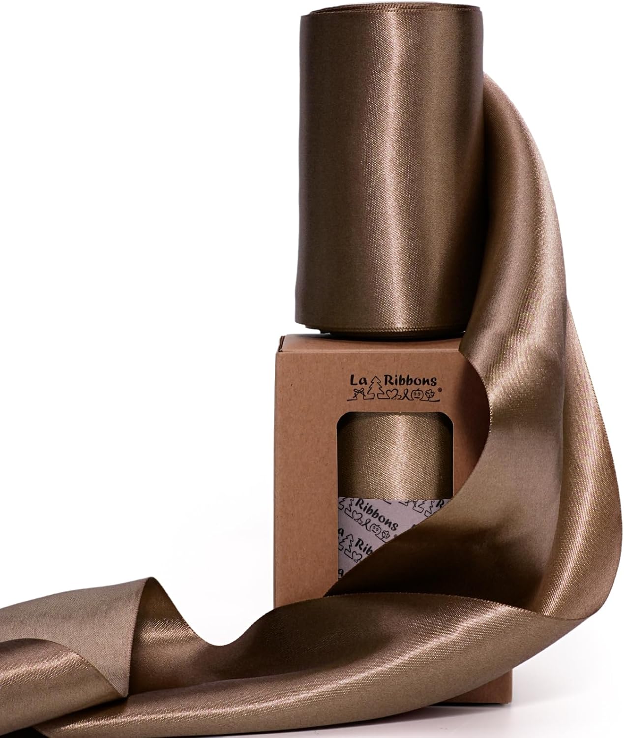 LaRibbons Brown Satin Ribbon 4 Inch 10 Yards Double Faced Luxury Mocha Silk Ribbon for Gift Wrapping Flower Bouquets Bow Christmas Wedding Party Decoration - Crafty Corner