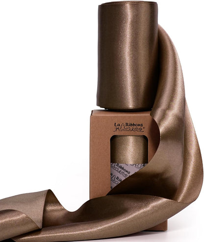 LaRibbons Brown Satin Ribbon 4 Inch 10 Yards Double Faced Luxury Mocha Silk Ribbon for Gift Wrapping Flower Bouquets Bow Christmas Wedding Party Decoration - Crafty Corner