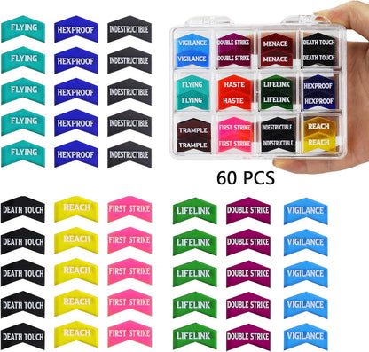 108PCS MTG Keyword Tokens & 12mm MTG Life Counter Dice Set for Magic Card, CCG Creature Stats Loyalty Dice with Box, Magic TCG Card Game Accessories