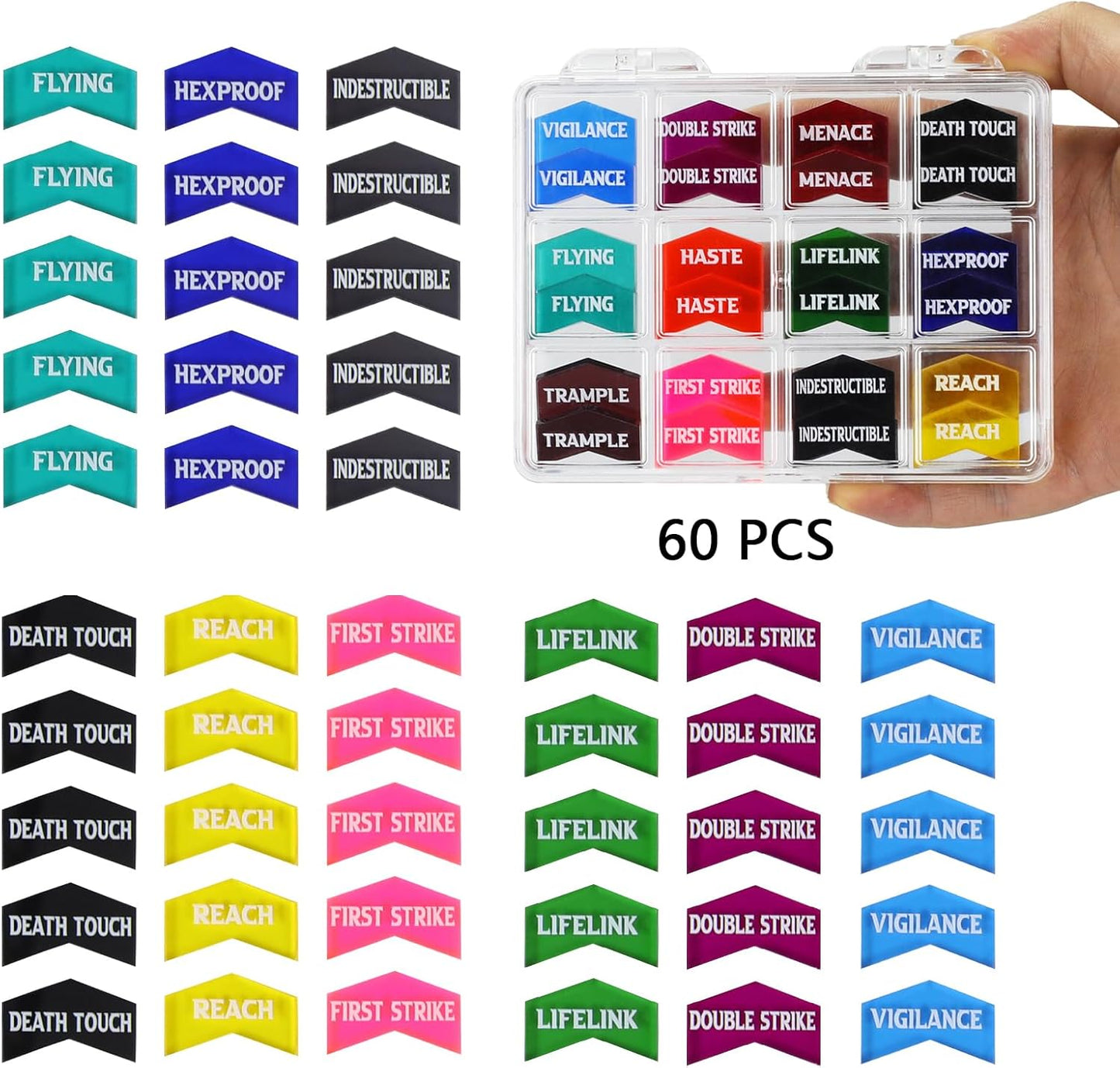 110PCS MTG Tokens & 12mm Life Counter Dice Set for Magic The Gathering with Box, Bulk Ability MTG Tokens D20 Loyalty 6 Sided Dice, Compatible with TCG CCG Magic Card Gaming Accessories