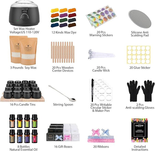 SAEUYVB Candle Making Kit for Adults with Hot Plate, DIY Starter Soy Candle Making Supplies/Kit - Perfect as Home Decorations(Black)