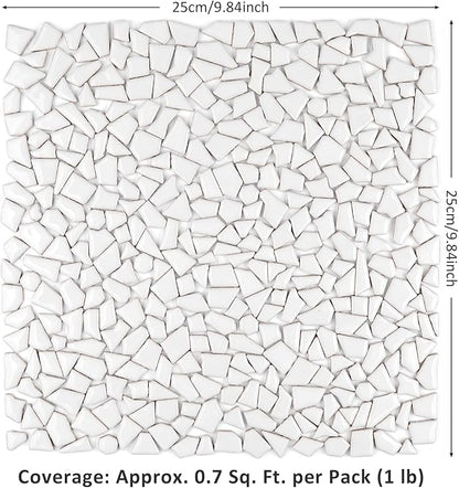 Artspac Ceramic Mosaic Tiles for Crafts Bulk, 454g White Irregular Mosaic Tiles for Mosaic Craft Supplies, Garden Art Decor