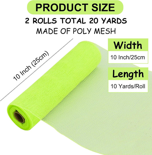 TONIFUL 2 Rolls 10 Inch Light Green Decorative Mesh Ribbbon Rolls, Fabric Mesh for Grinch Wreath Supplies, Front Door Wreath Crafts Tree Decor Christmas NewYears Halloween Decoration (10 yds/roll) - Crafty Corner