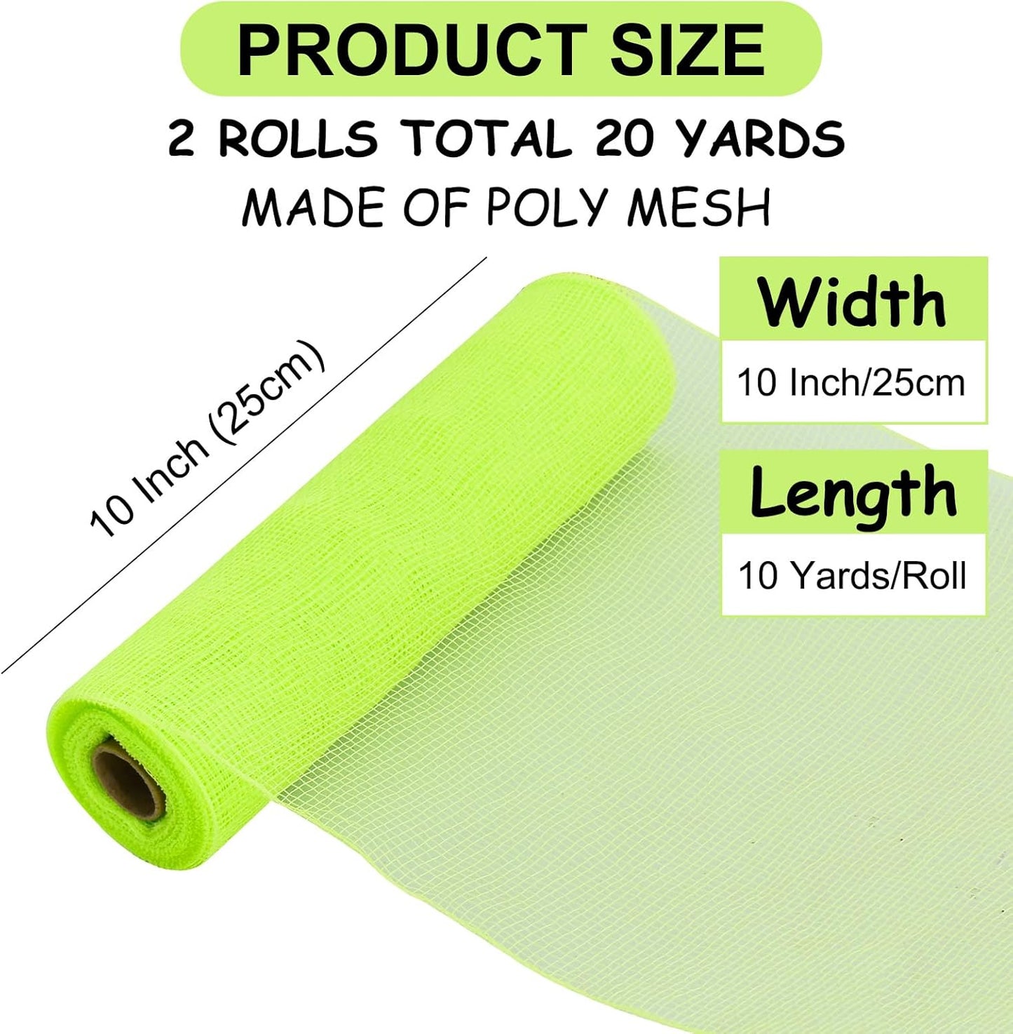 TONIFUL 2 Rolls 10 Inch Light Green Decorative Mesh Ribbbon Rolls, Fabric Mesh for Grinch Wreath Supplies, Front Door Wreath Crafts Tree Decor Christmas NewYears Halloween Decoration (10 yds/roll) - Crafty Corner