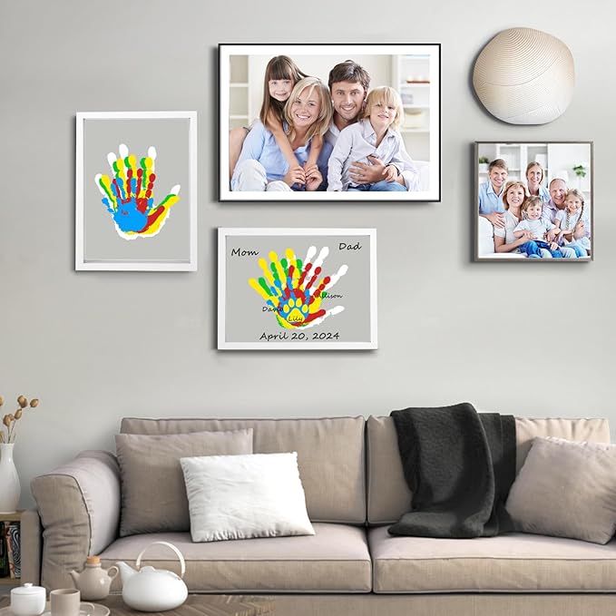 Family Handprint Kit - Baby Hand and Footprint Kit, Adoption Gifts, Family Gifts for New Parents, Christmas, New Mom, DIY Craft Keepsake Wooden Frame, 5 Non-Toxic Paints (White)