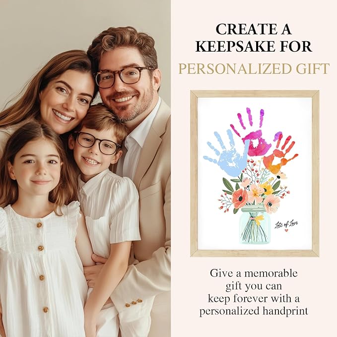 Physkoa Handprint Flower Craft Kit for Kids–12"x16" Art Gift with Wood Frame–Keepsake for Mom or Grandma–Meaningful Birthday or Thank You Gift (2 Art Styles Included)