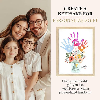 Physkoa Handprint Flower Craft Kit for Kids–12"x16" Art Gift with Wood Frame–Keepsake for Mom or Grandma–Meaningful Birthday or Thank You Gift (2 Art Styles Included)