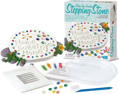 4M: Make Your Garden: Stepping Stone - DIY Ceramic Yard Decor Kit, All-in-1 Art & Craft Set, 7.5" Mold, Decorate W/Beads-Glitter-Stones, Kids Ages 8+