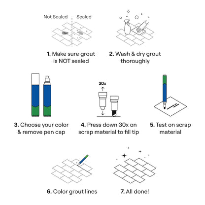 Grout Pen Tile Paint Marker: Waterproof Grout Paint, Tile Grout Colorant and Sealer Pen - Narrow 5mm, 2 Pack with Extra Tips (7mL) - Winter Grey