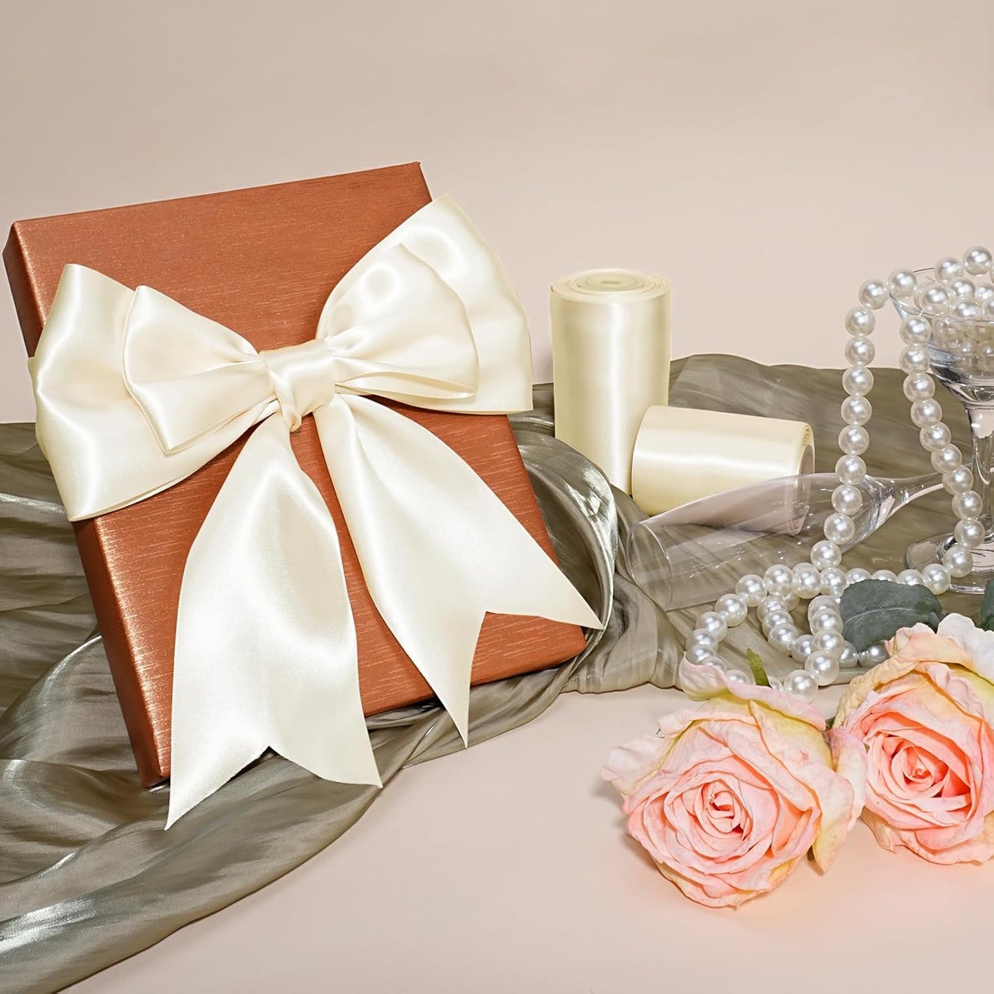 LaRibbons Ivory Satin Ribbon 4 Inch 10 Yards Double Faced Luxury White Cream Silk Ribbon for Gift Wrapping Flower Bouquets Bow Christmas Wedding Party Decoration - Crafty Corner