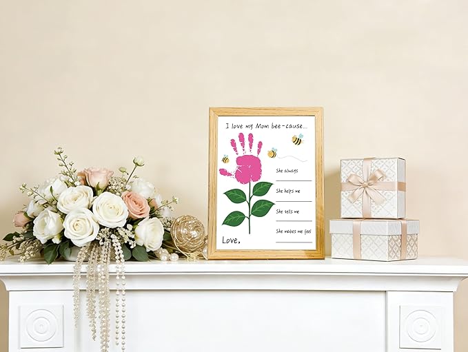 10 Pack Mothers Day Flower Handprint Art Greeting Cards for Mom from Daughter Son Husband Teacher, Baby Handprint Kit, Mothers Day Crafts for Class Family Kindergarten, Mom Birthday Gifts