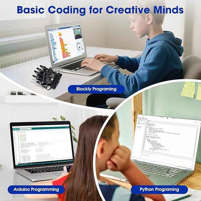 ESP32 Motion-Sensing Glove Supports Arduino, ACECode & Python，DIY Robotic Mechanical Hand STEM Toy Starter Kit Five Fingers Arm for Robot Kit Control, Science/Coding/Programming Set