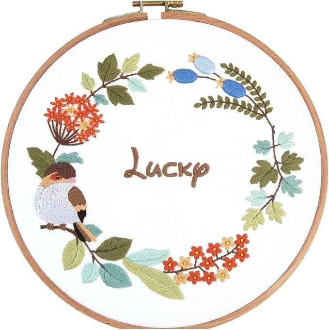 Act Iron Embroidery Starter Kit Stamped with Pattern Feather Dream with Base and Hoops Cloth Color Threads DIY Cross Stitch Needlework Home Decor Crafts for Adults