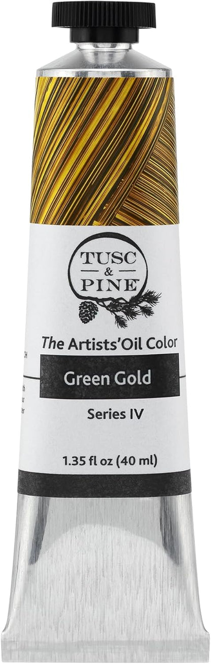 Tusc & Pine Artist Oil Paint - Green Gold, 40 ml, Non-Yellowing, Rich & Creamy Consistency, Maximum Pigment Load, Small Batch Milled Oil Paints Made in the USA for Professional Artists