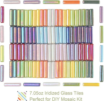 Youway Style Iridescent Mosaic Tiles for Crafts,200g Assorted Colors Glass Mosaic Pieces Bulk, Linear Shapes for DIY Art Crafts Supplies and Mosaic Projects