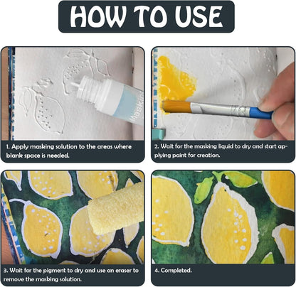 White Masking Fluid for Watercolor Painting 60ml, Resistant Ink and Pouring Paint, Watercolor Masking Fluid Keeps Areas Colorless and Edges Sharp
