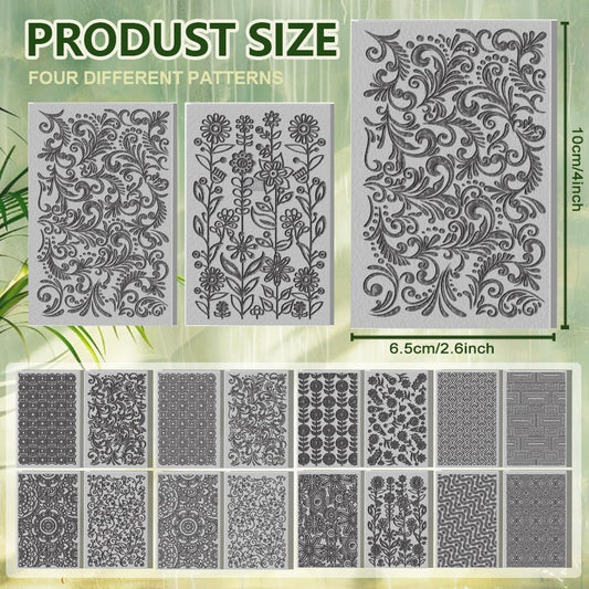 CHGCRAFT 16 Sheets Artistic Flowers Clay Texture Mat Geometric Pattern Polymer Clay Texture Sheets DIY Tools for Pottery Earring Jewelry Making Stamp Engraving Machines, 4x2.6inch
