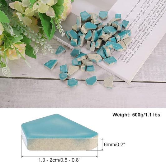 uxcell 500g/1.1LB Irregular Ceramics Mosaic Tiles, 1.3-2 cm Bulk Stained Ceramic Mosaic Pieces Stones Mosaic Kits for DIY Art Craft Projects Home Decor, Blue