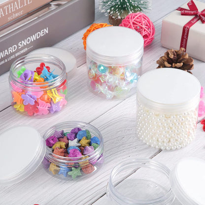 12 Pack 3 oz Plastic Container Jars with Lids Round Clear Travel Cosmetic Container Jars for Toiletries, Lotion, Cream, Ointments, Makeup, Rhinestone, Samples, Kitchen Storage (White)