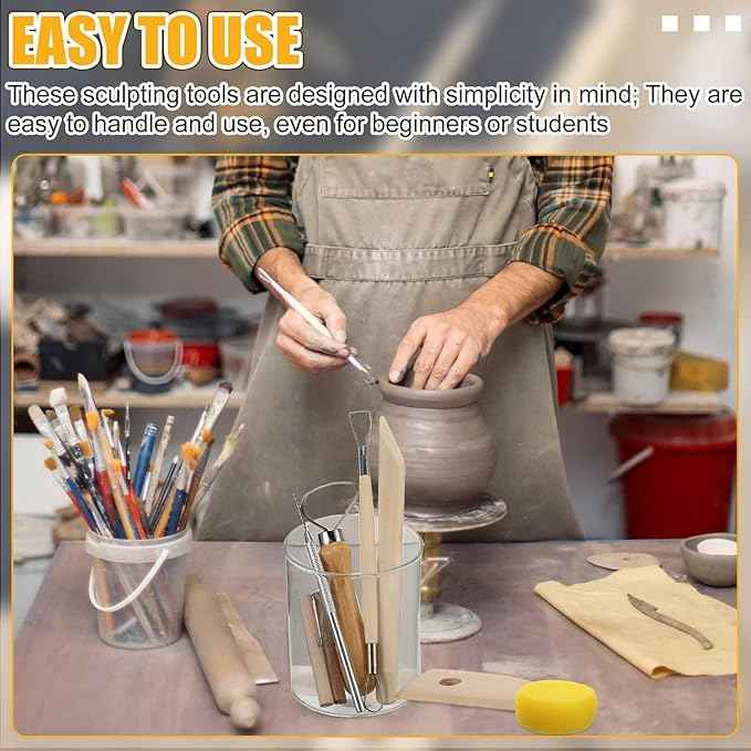 Leriton 80 Pcs Pottery Clay Tools Kit Sculpting Clay Tool Includes Cutting Modeling Trimming with Wooden Handles Carving Kit for Beginners Carving Shaping