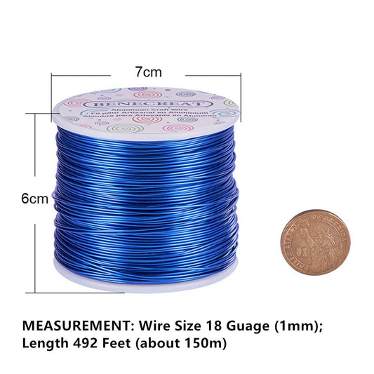 BENECREAT 18 Gauge Jewelry Craft Aluminum Wire 492 Feet Bendable Metal Sculpting Wire for Craft Floral Model Skeleton Making (Blue, 1mm)