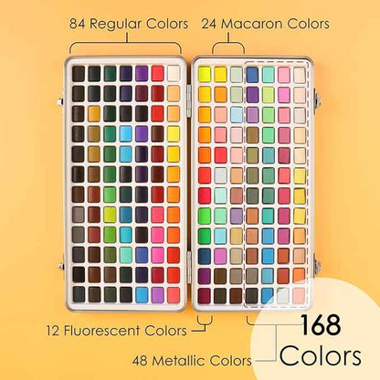 Grabie Watercolor Paint Set, Watercolor Paints, 168 Colors, Painting Set with Coloring Book, Water Brushes and Drawing Pencil, Art Supplies, Perfect Starter Kit for Watercolor Painting