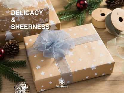 Vitalizart Organza Sheer Ribbon Set 1 inch x 30 Yd Handmade Fabric Ribbons for Gift Wrapping Christmas Tree Crafts Bows Wedding Invitations Wreaths Wrap Cream White Dusty Blue & Green