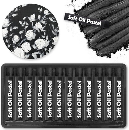 Mifuner Soft Oil Pastels Set (12 Sticks), Single Colors Heavy Oil Pastels Vibrant and Creamy,Pastel Art Supplies for Artists,Gallery Oil Painting Stick,Beginners,Adult Art Drawing Black