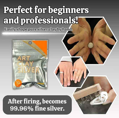 Art Clay Silver 50g, Syringe Type 10g (with 3 Tips) & Set of 3 Polishing Cloths A-0275,A-0281