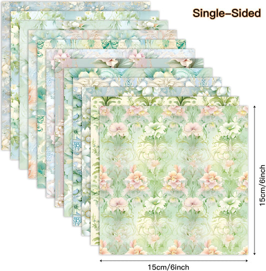 Vintage Green Floral Scrapbook Paper Pad Color Patterned Paper 6×6,24 Sheets Single-Sided Flower Scrapbooking CardStock Papers Pad for Holiday Cardmaking DIY Origami Journaling. - Crafty Corner